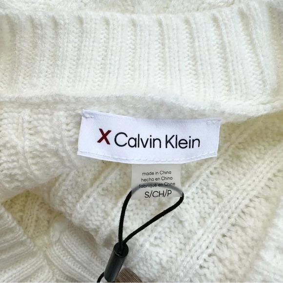 NWT Calvin Klein Cropped Cable Knit Sweater Vest V Neck Ivory White Sleeveless - Picture 7 of 11
